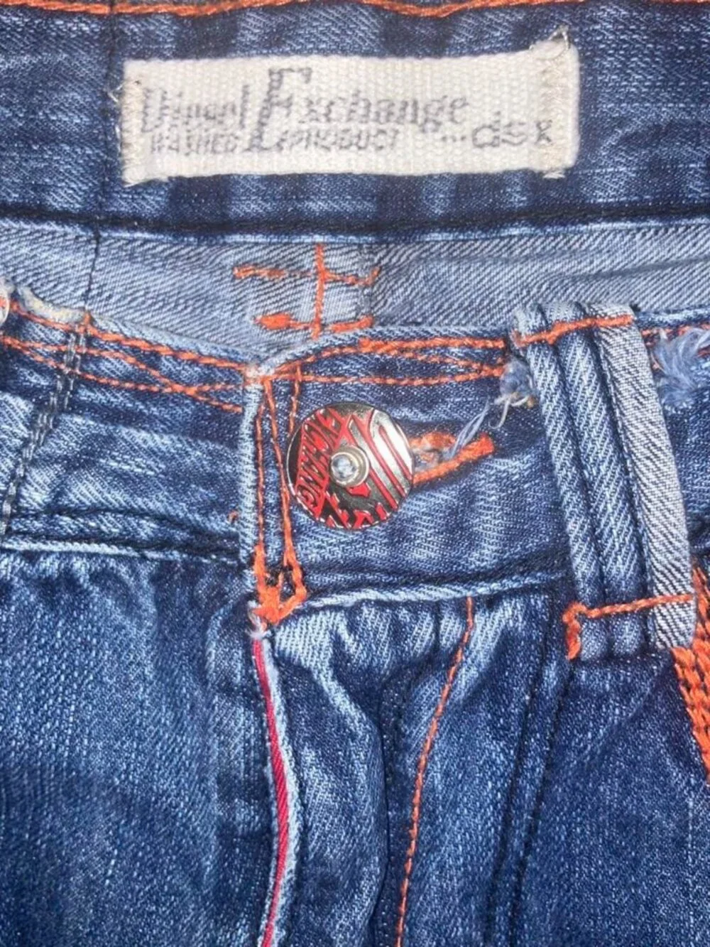 Y2k Diesel Blue Jeans Orange Stitching, Red Buttons, Stash Pocket